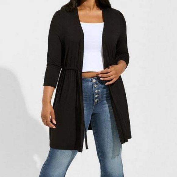 torrid Sweaters - 🆕️🖤 3X BLACK SUPER SOFT CARDIGAN - FRONT TIE WITH 3/4 SLEEVE🖤